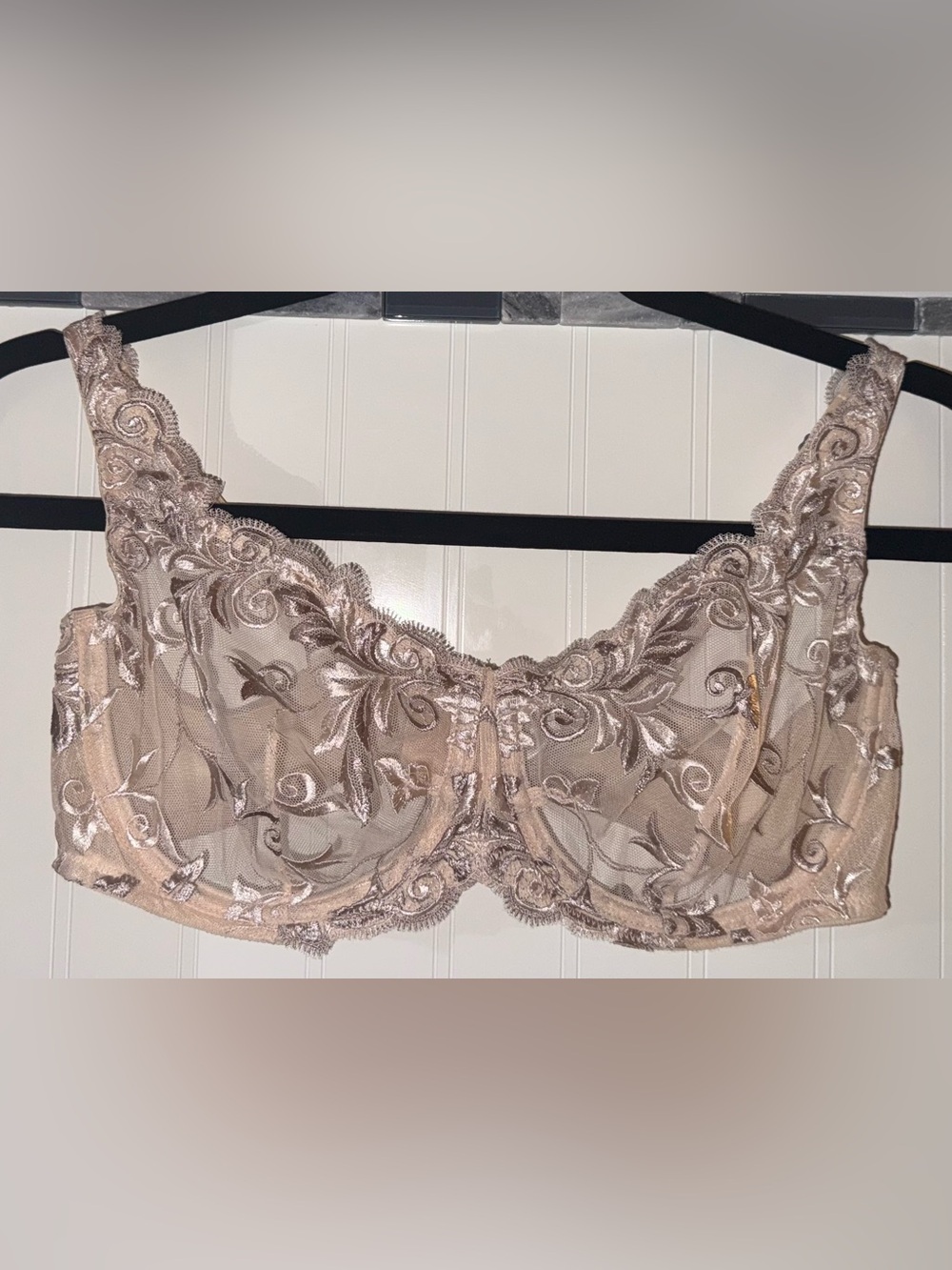 NWOT Soma Pearl/Nude Sheer Lace Unlined Embroidered Bra (36C)